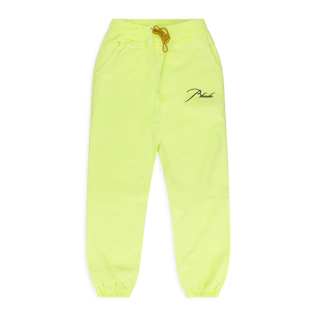 Neon Green Script Logo Terry Sweatpants