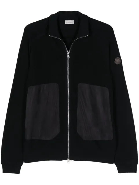 Moncler suede-panels cotton-blend cardigan
