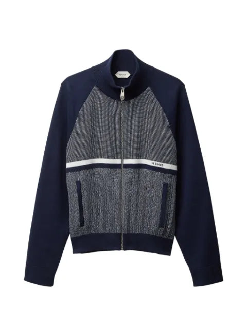 Versace embroidered jacquard cotton knit zip sweatshirt