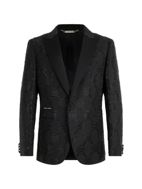 Philipp Plein wool blazer with satin details monogram