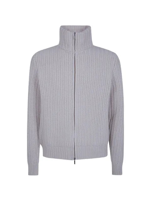 Barba zip-up ribbed-knit cardigan