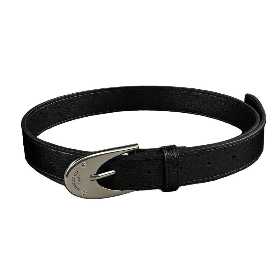 Full Grain Leather Belt Teardrop Wing Buckle Matte Silver Waist Belt