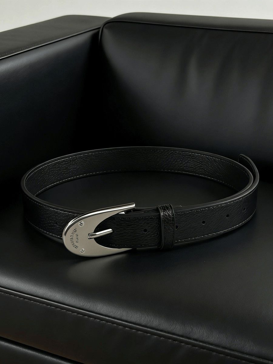 Full Grain Leather Belt Teardrop Wing Buckle Matte Silver Waist Belt