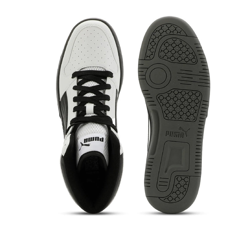 Men's Puma Rebound Layup Mesh White-Black-Flat Medium Gray (409648 02)