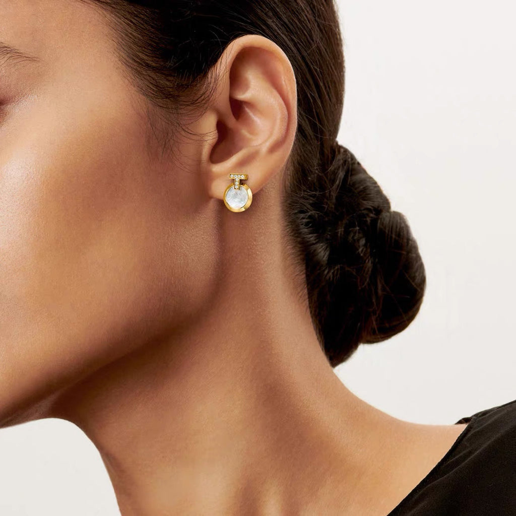Tiffany Style T Motif Cubic Zirconia Earrings