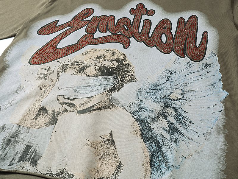 MIXED EMOTION Olive Khaki Front-and-Back Graphic T-Shirt