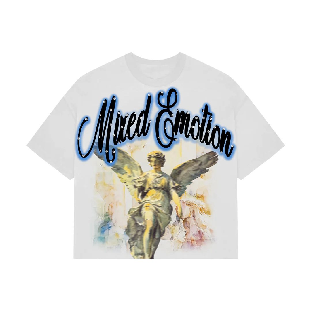 MIXED EMOTION Blue Angel Rhinestone Graphic T-Shirt