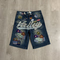 VALE 1980s Patch Rhinestone Denim Shorts