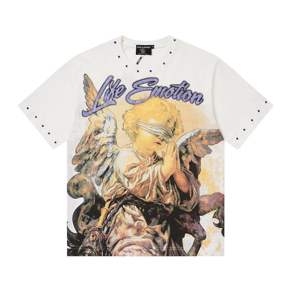 MIXED EMOTION Angel Graphic Studded-Trim T-Shirt