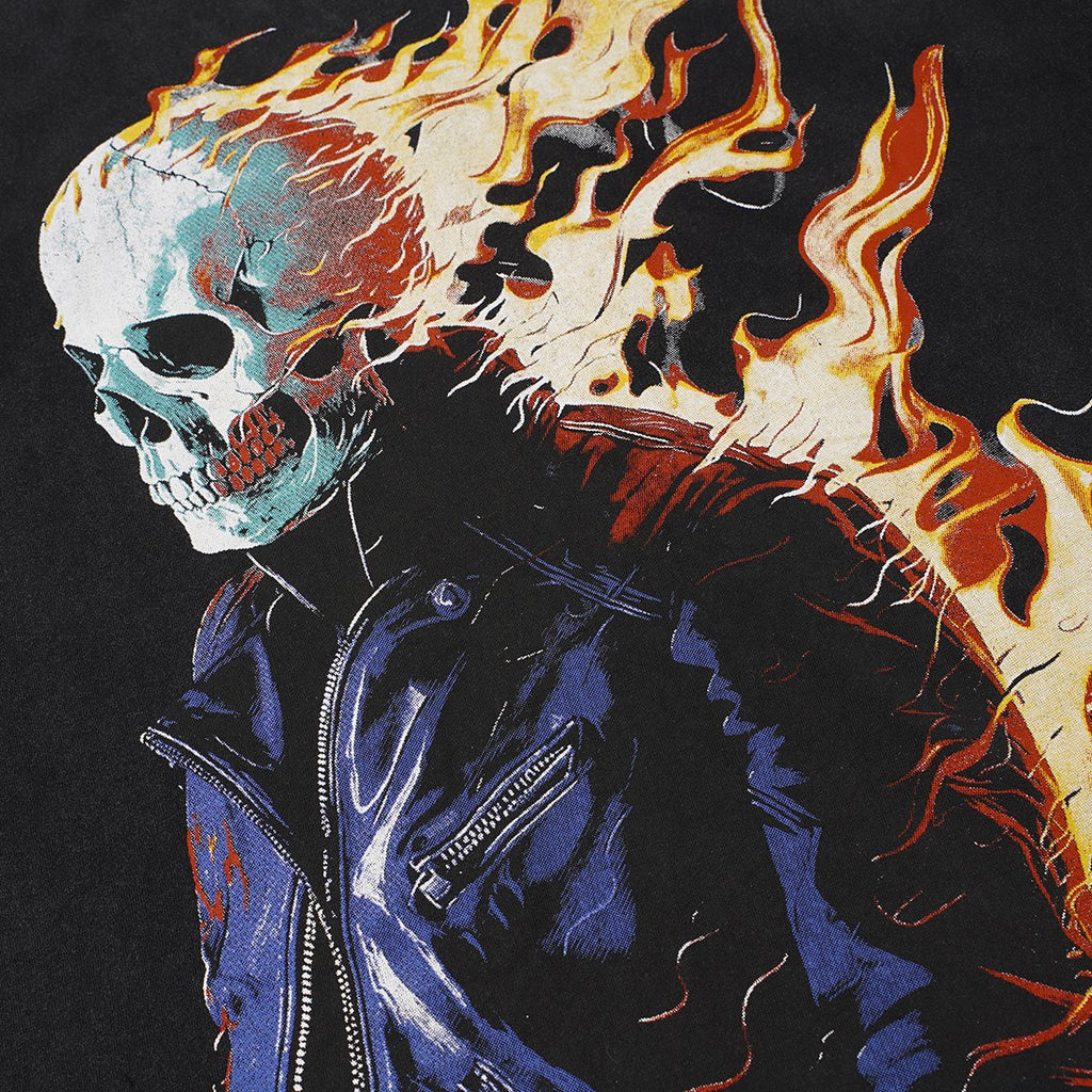 Godspeed Flaming Skull Washed Black Graphic T-Shirt