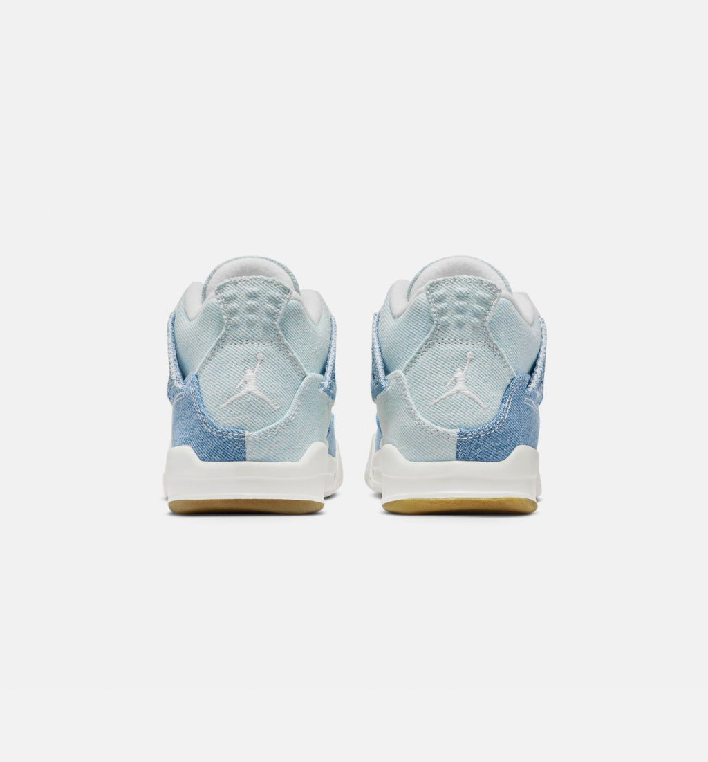Air Jordan 4 Retro Worn Blue Preschool Lifestyle Shoes - Sail/Worn Blue/Metallic Gold