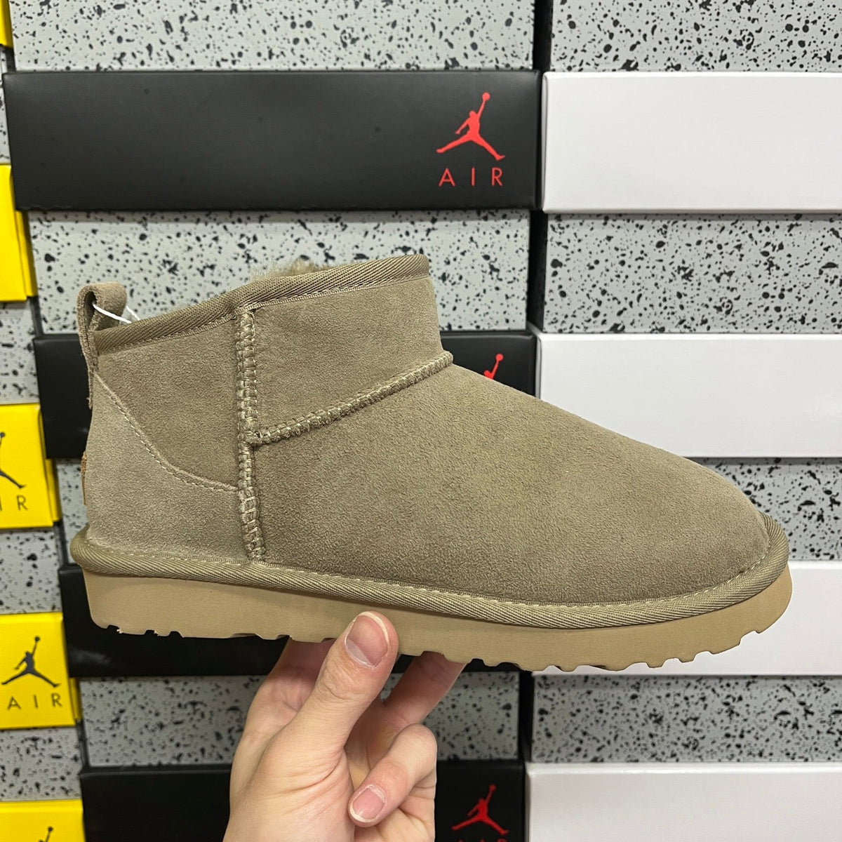 UGG Classic Ultra Mini Boot – Suede Ankle Boot with Shearling Lining, Herringbone Collar & Tonal Lug Sole in Olive