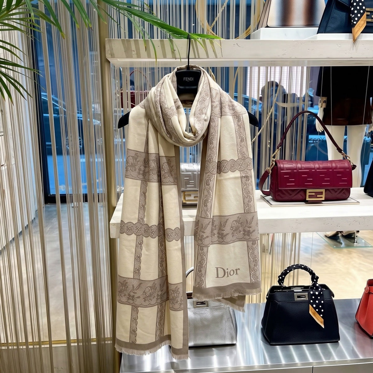 Dior Style Toile Fringe Scarf
