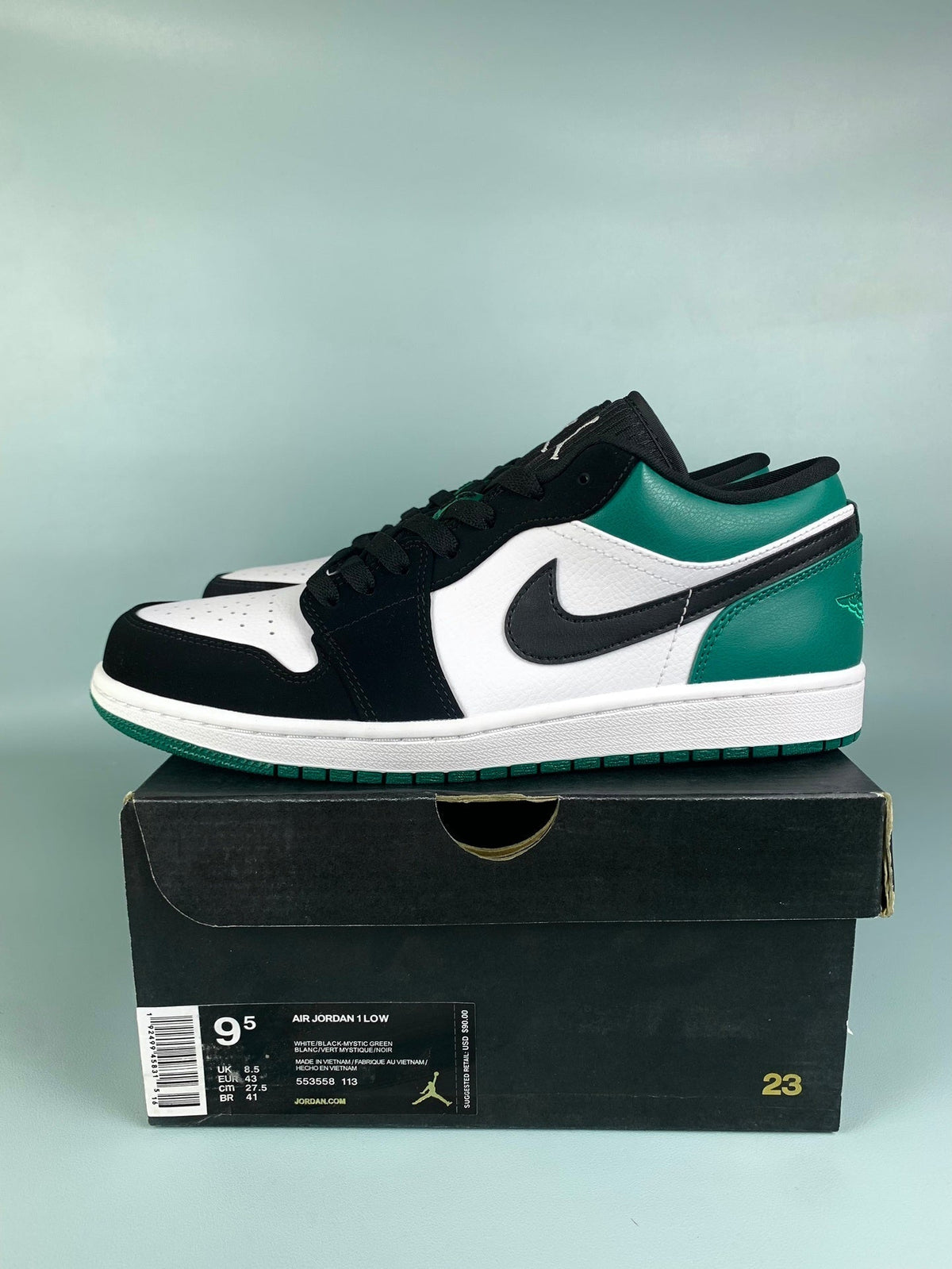 Air Jordan 1 Low Black/Green Toe 553558-113 Unisex Sneakers