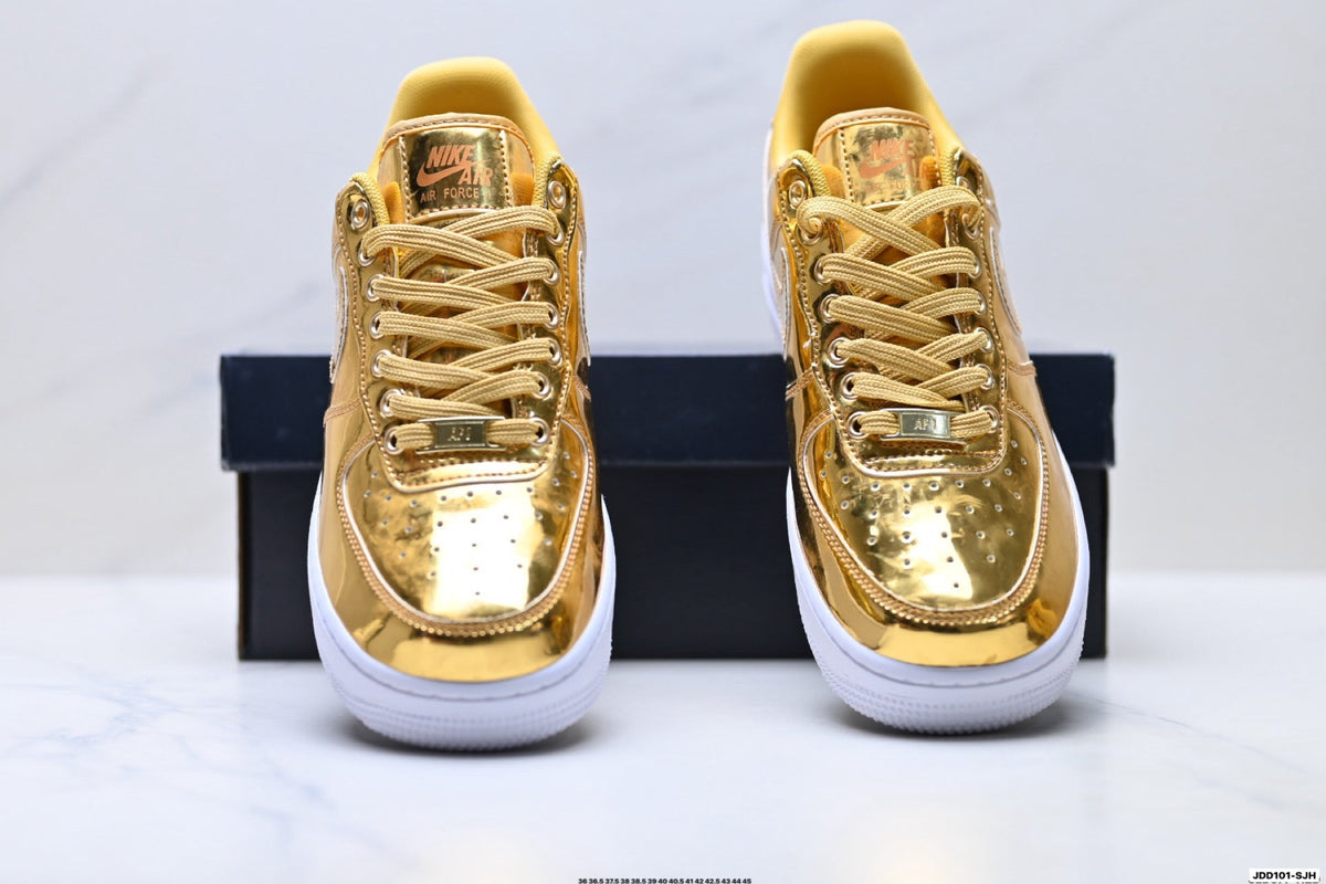 Nike Air Force 1 Low Gold Metallic Unisex Sneakers Style 18