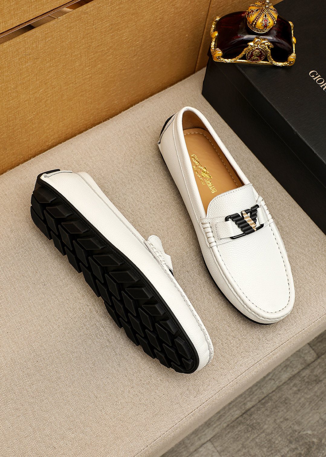 Prada White Metal-Buckle Loafers