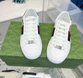 Gucci Green and Red Stripe Low-Top Sneakers - White Sole