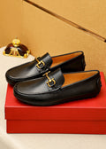 Ferragamo Black Gold-Tone Driving Loafers