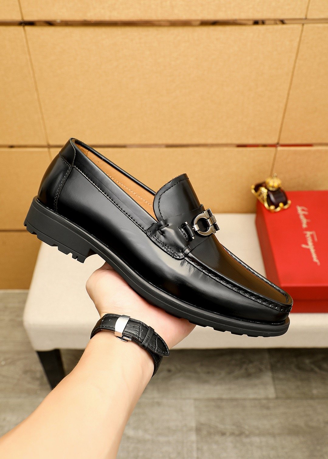 Ferragamo Black Bit Loafers