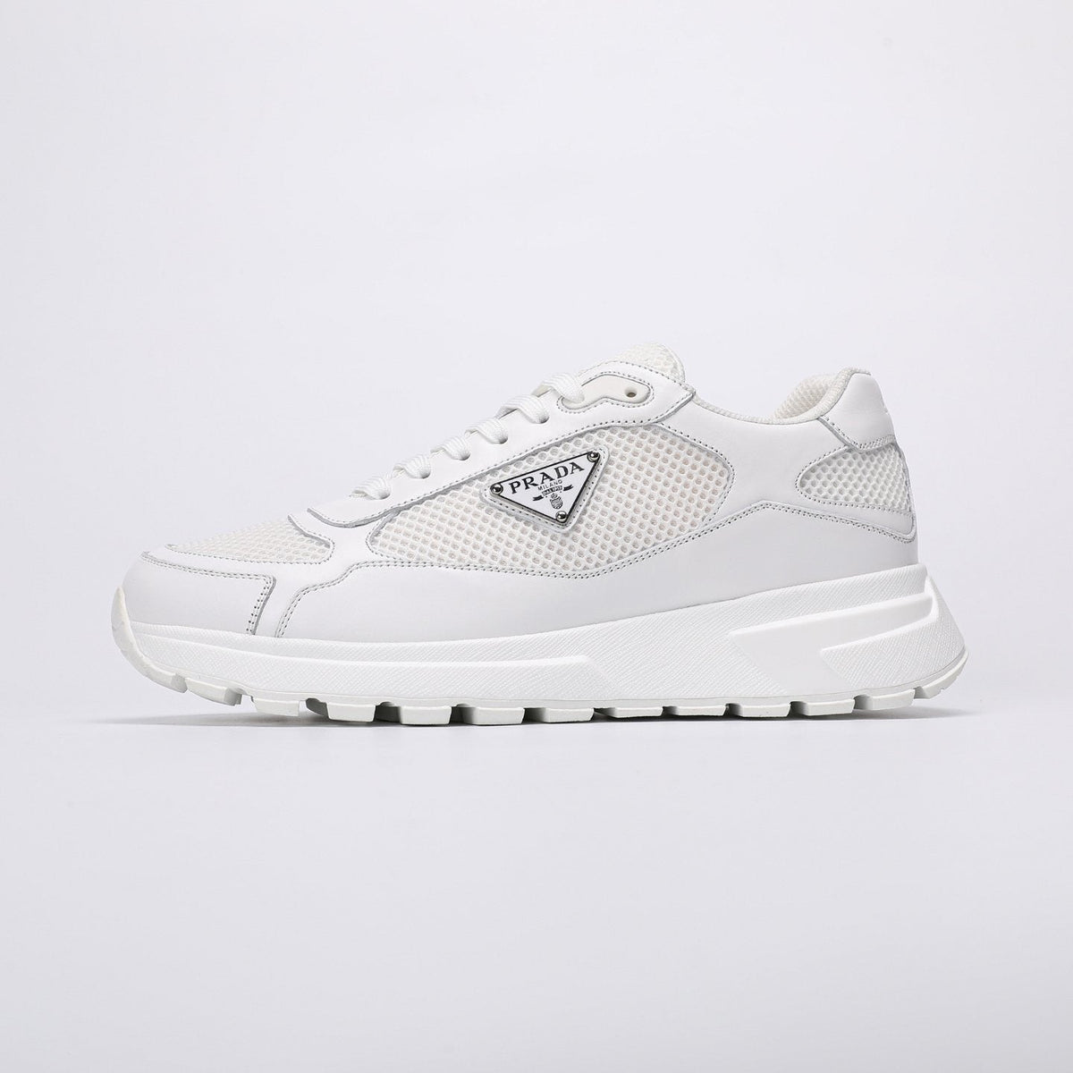 Prada White Leather Low-Top Sneakers