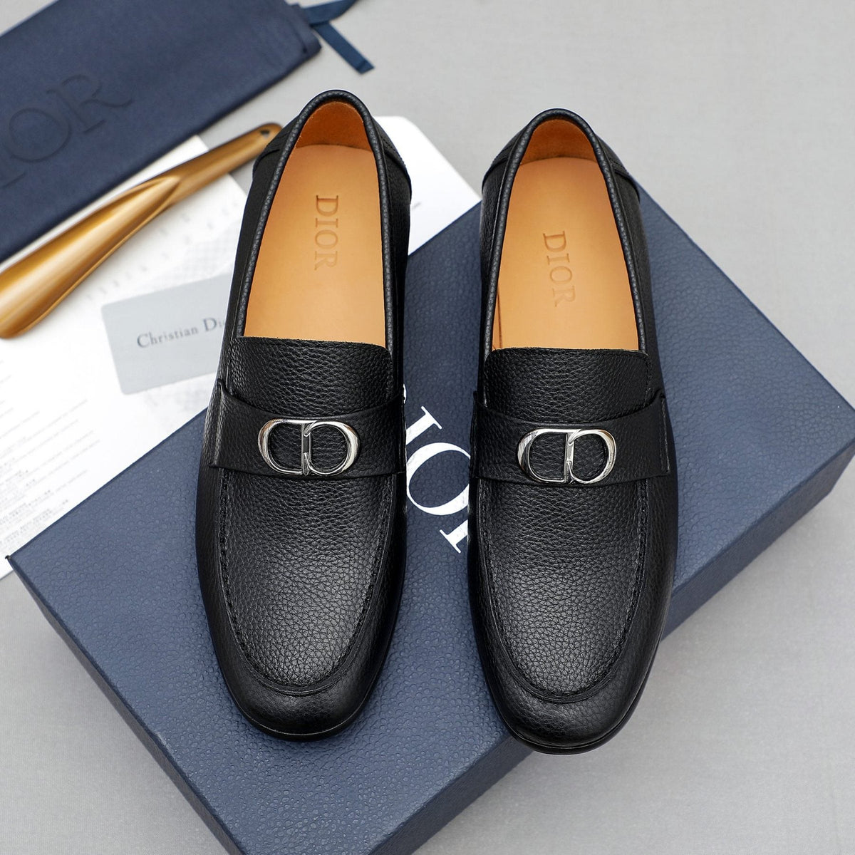 Dior Black Pebbled Leather Loafers