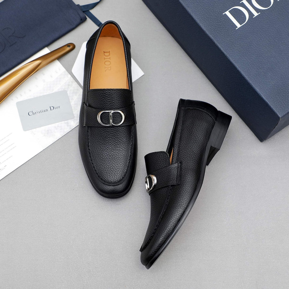 Dior Black Pebbled Leather Loafers