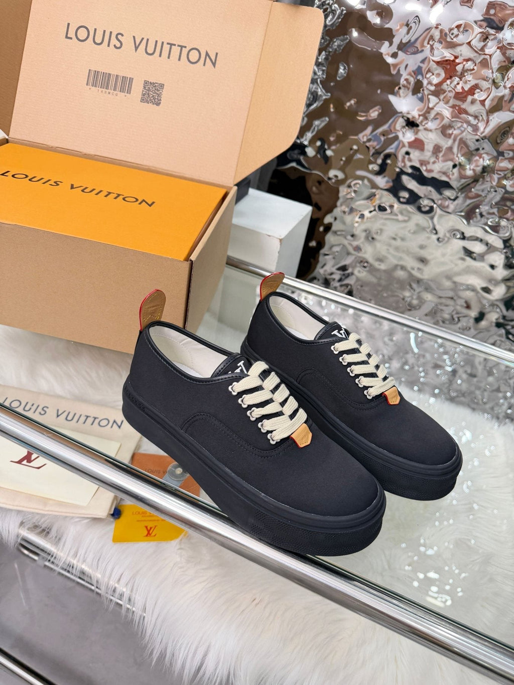 Louis Vuitton Black White-Lace Low-Top Sneakers