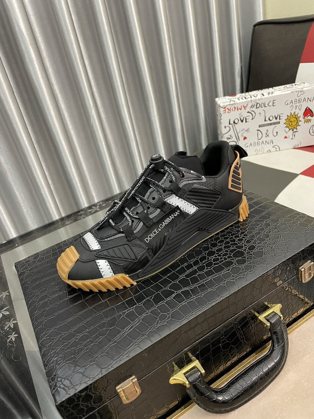 Dolce & Gabbana Black and Gray Lace-Up Sneakers