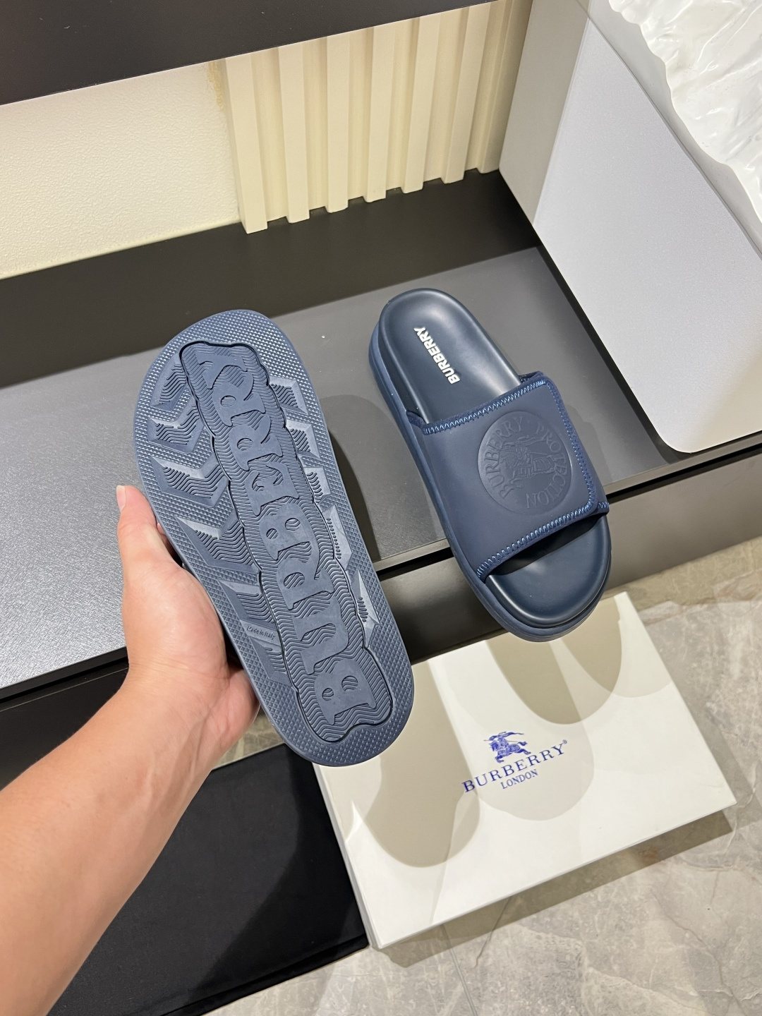 Burberry Embossed Check Slide Sandals