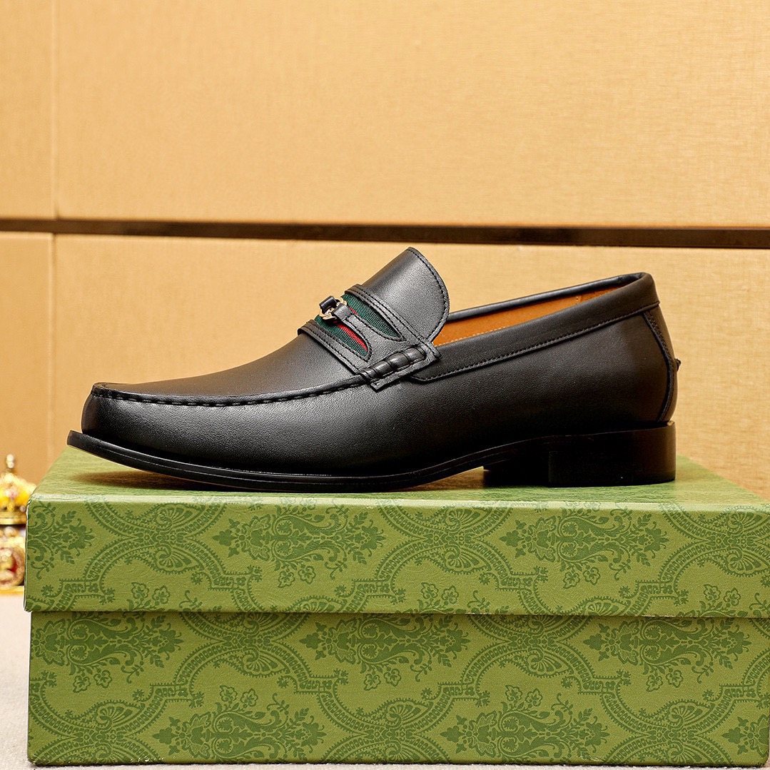 Gucci Web Stripe Leather Loafers