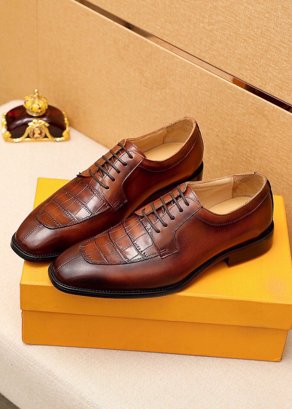 Louis Vuitton Crocodile-Embossed Lace-Up Dress Shoes