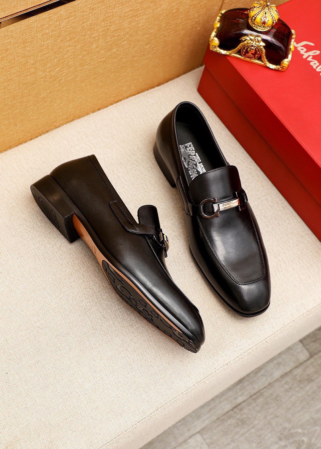 Ferragamo Black Buckle Loafers - Leather Upper, Metal Buckle Detail
