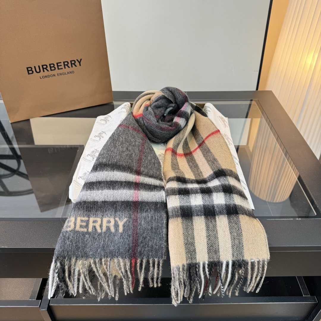 Burberry Charcoal Gray and Beige Plaid Scarf