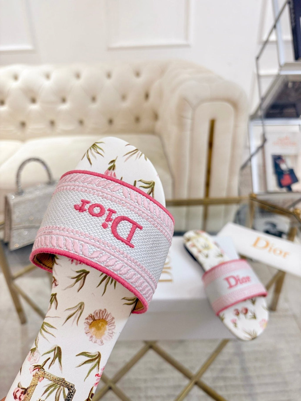 Dior Floral Print Slide Sandals