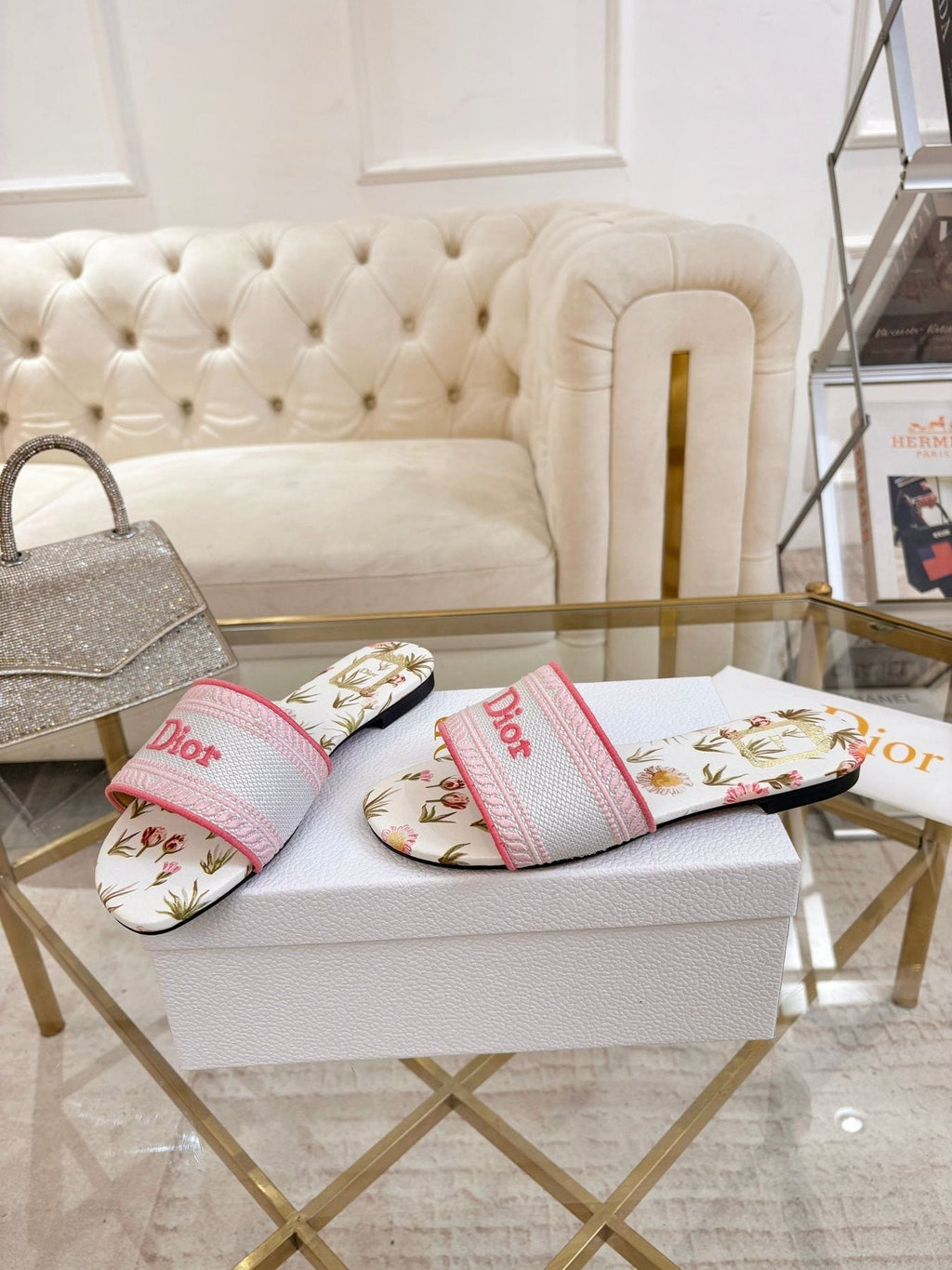Dior Floral Print Slide Sandals
