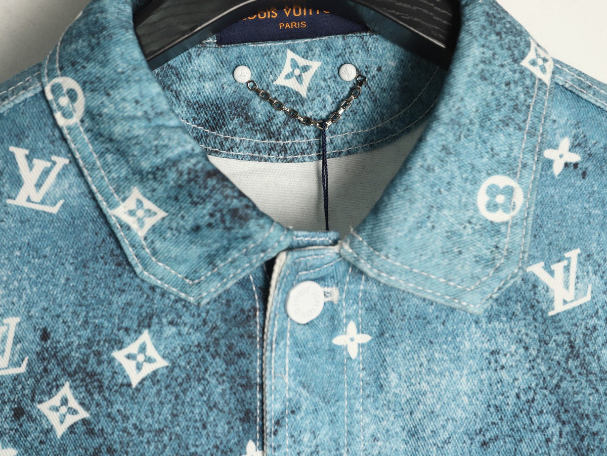 Louis Vuitton Galaxy-Style Monogram Gradient Denim Shirt Jacket - Blue and Cream